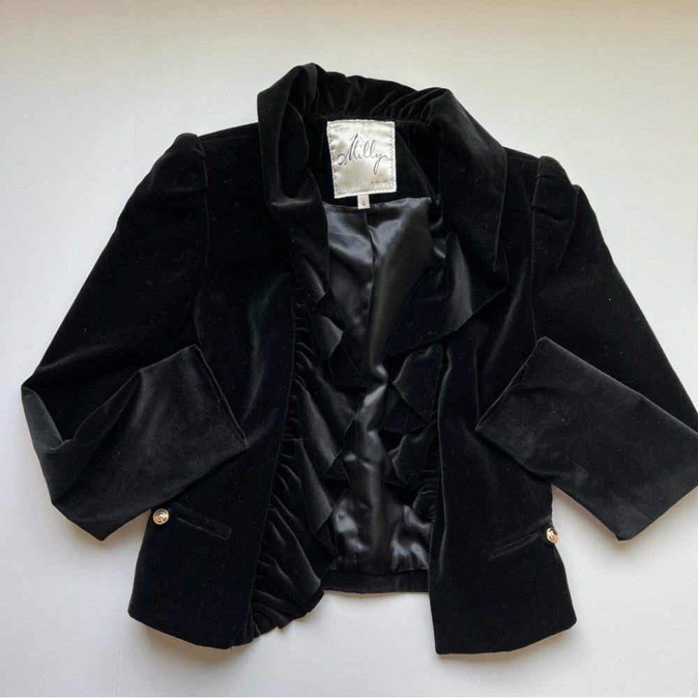 Milly of New York Vintage Black Velour Jacket Size 4